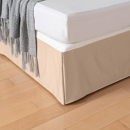 Queen Bed Skirt, Grid Plaid Soft Quadruple Pleated Ruffle Bed Skirt, Tailored Dust Ruffle 12 Inch Drop Easy Fit, Machine Washable (Beige)