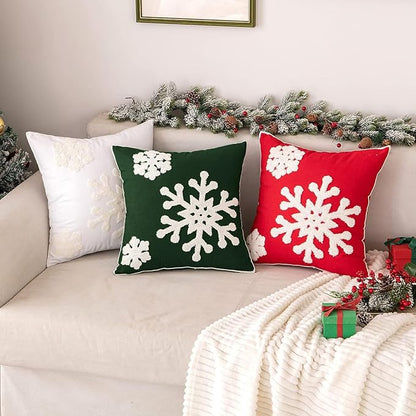 MIULEE Pack of 2 Christmas Decorative Snowflake Throw Pillow Covers Canvas Embroidery Winter Cushion Cases Holiday Decor Soft Pillowcases for Winter Couch Sofa Bedroom Car（Dark Green, 16x16in）