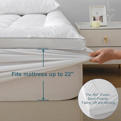 UNILIBRA Cal King Size Mattress Pad Pillow Top Mattress Cover Padded with Down Alternative Filling Cooling Quilted Fitted Mattress Protector Streches up 8-22" Deep Pocket Cooling Mattress Topper