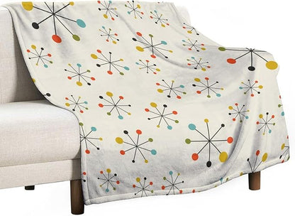 Mid Century Throw Blanket, Retro Abstract Geometric Pattern Boho 1950s 1960s Iconic Atomic Starbursts Modern Sputnik Print Blanket for Couch Sofa Bed Decorative Gifts 50"x60"