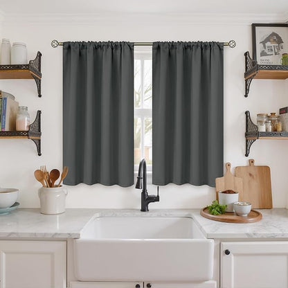 BGment Blackout Curtains 40 Inches Long for Bedroom, Short Thermal Insulated Drapes with Rod Pocket Room Darkeng Blinds Privacy for Bathroom Kitchen Windows, Dark Grey, 2 Panels, 42 x 40 Inch