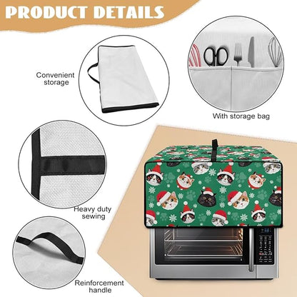 Christmas Decorations Countertop Convection Oven Cover Dust-Proof Toaster Oven Cover with Pockets, Countertop Convection Oven Protector, S, Christmas Hat Cat Paw Snowflake Green
