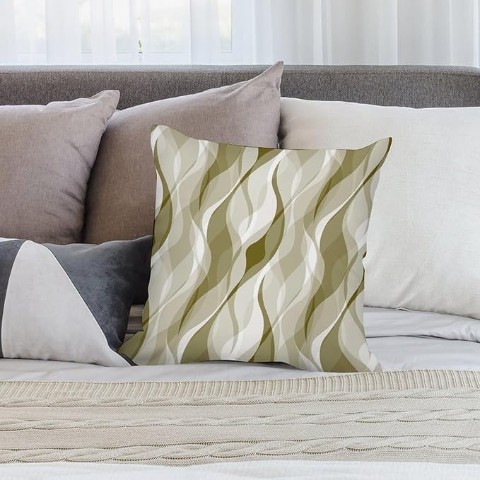 Light Green Throw Pillow Covers Abstract Ombre Light Green and Grey Striped Decorations for Bedroom Living Room Farmhouse Sofa Pillows Bed Couch 16x16 Inch