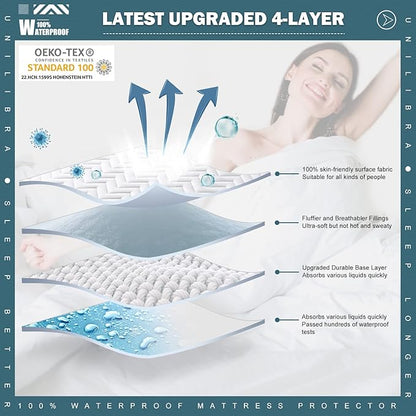 Cal King Size Waterproof Mattress Protector Quilted, Breathable Ultra-Soft Filling Mattress Pad, Fitted Deep Pocket Mattress Cover Fits 6''-25'' Mattress White