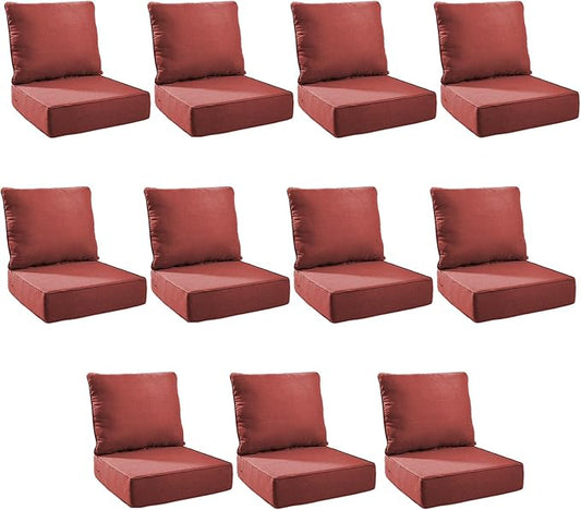 Outdoor Cushion Set for Furniture Patio Furniture, UV Resistant, Water Resistant - 6 Inch Thick Foam Garden Cushions – 22x24 Inch Patio Seat Covers for Chair/Sofa/Couch | Red | 11-Pack |
