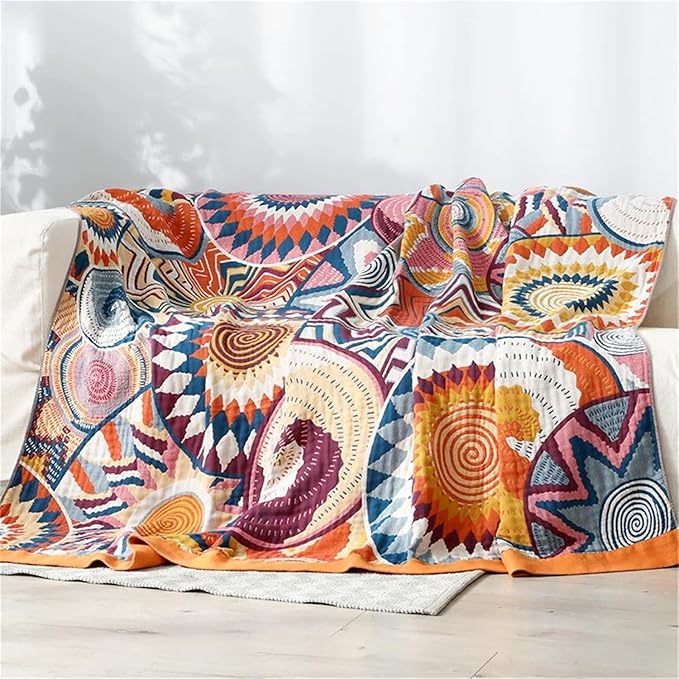 MSGKV Boho Throw Blanket for Bed 60"x80" 100% Cotton Couch Twin Size Blanket Breathable Lightweigh Blankets Home Decor Muslin All Seasons