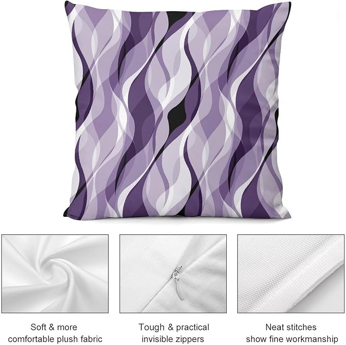 Purple Throw Pillow Covers Modern Abstract Purple and Grey Striped Decorations for Bedroom Living Room Farmhouse Sofa Pillows Bed Couch 12x12 Inch
