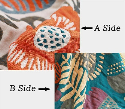 Cotton Throw Blanket for Couch Bed 100% Cotton Quilt 90''x 98'', Boho Floral Blanket Cozy Soft Muslin Farmhouse Bed Blanket Decorative Christmas Blankets Gifts for Women Mom