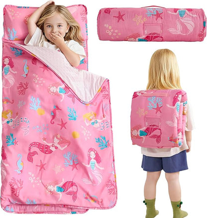 DJY Toddler Nap Mat,Kid Slumber Bag with Removable Pillow & Minky Blanket,Soft Sleeping Mat Perfect for Daycare,Preschool,Kindergarten,Travel