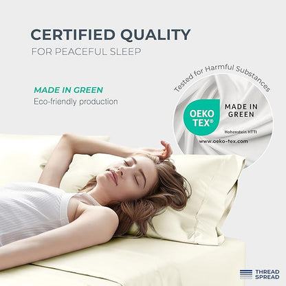 THREAD SPREAD 100% Egyptian Cotton Sheets Queen Size - 1500 Thread Count 4 PC Queen Sheet Set Egyptian Cotton, Sateen Weave Luxury Sheets Queen Size, High Thread Count Sheets, 17" Deep Pocket - Ivory