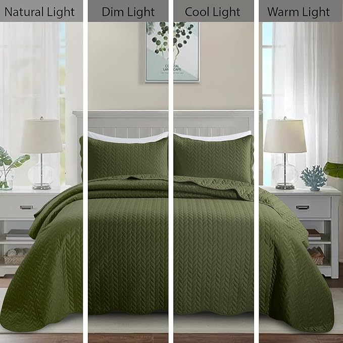 IR Imperial Rooms 8 Pack Quilt King Size Bedding (106" x 96") - Bulk Wholesale for Hotels, Guest Bedroom & Airbnbs - Lightweight Microfiber Reversible Embossed Quilts Bedspread (Olive Green)