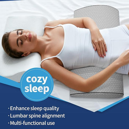 Lumbar Support Pillow for Back Pain Relief - 23.6"x11.8" Bed Rest Pillow for Side, Back & Stomach Sleepers(Grey)