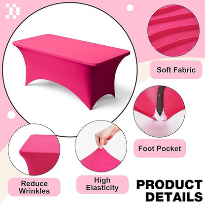 Trlyc 1 Pack 4FT Spandex Table Cloth - 48 x 30 Inch Rectangular Stretch Tablecloth, Wrinkle Resistant Scretch Table Cover for Wedding, Party, Banquet, Picnic, Outdoor Decoration (1Pcs,Fuchsia)