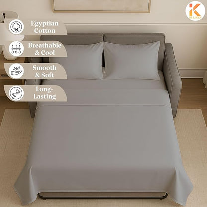 Sleeper Sofa Bed Sheet Set - Queen Size 4 PC's Sheet Set Sofa Bed Sheets - 100% Cotton 400 Thread Count Sofa Sheets - Sleeper Sofa Sheets - Fits Mattresses Up to 6" Drop - Light Grey