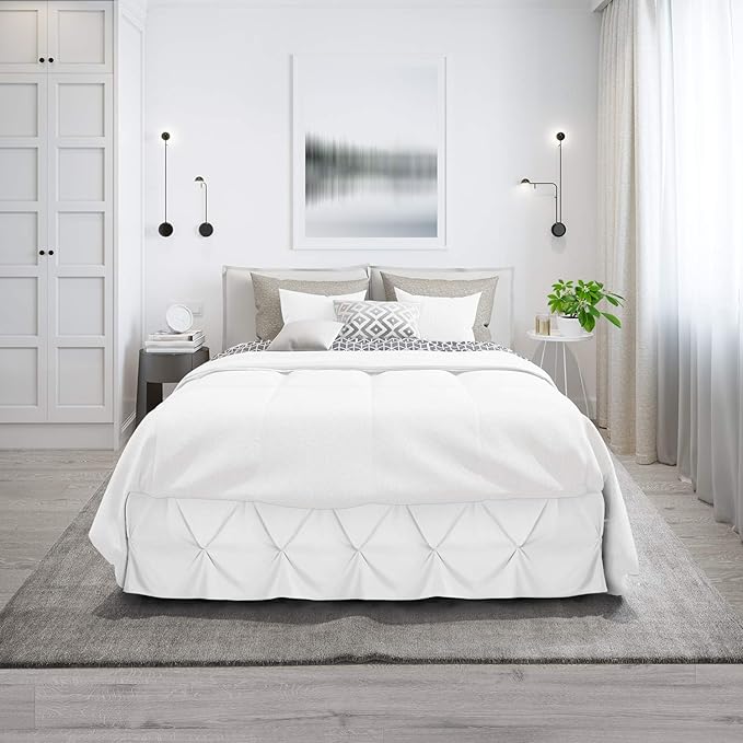 Nestl White Pinch Pleat Cal King Bed Skirt, 14" Drop, Microfiber