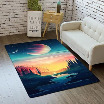 Outer Space Galaxy Area Rug for Boys Room 4x5 ft Soft Non-Slip Solar System 3D Planet Universe Rug for Kids Bedroom Living Room