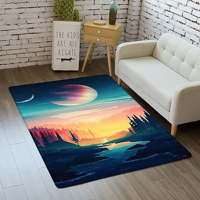 Outer Space Rug for Kids Bedroom 3x5 ft Galaxy Carpet for Boys Room Soft Non-Slip Solar System Area Rug 3D Planet Universe Rug for Living Room