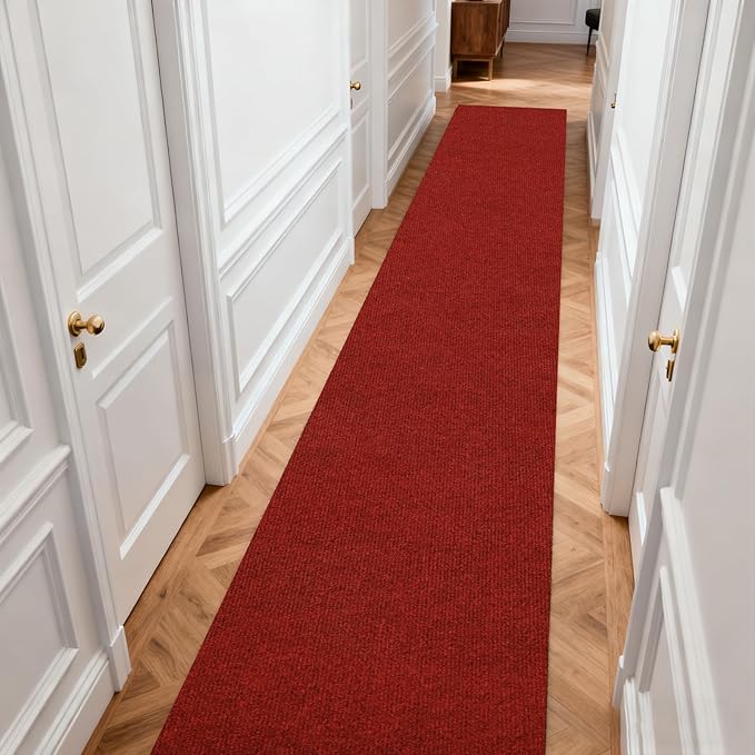 jxgzyy Red Runner Rugs 2'11" x 16'5", Non Slip Entrance Doormat, 0.25” Thickness Indoor Outdoor Carpet Runner with Rubber Backing, Waterproof Custom Size Heavy Duty Floor Mat for Hallway Laundry Patio