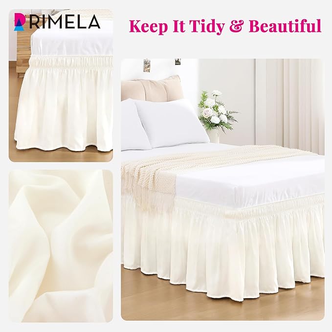 RIMELA Cream White Bed Skirt King Size 18 Inch Drop, Wrap Around Elastic Bedskirt, Dust Ruffle for Adjustable Bed Base Machine Washable Easy to Install Bed Skirts