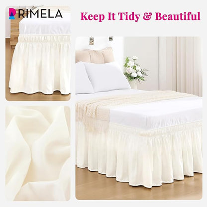 RIMELA Cream White Bed Skirt King Size 15 Inch Drop, Wrap Around Elastic Bedskirt, Dust Ruffle for Adjustable Bed Base Machine Washable Easy to Install Bed Skirts
