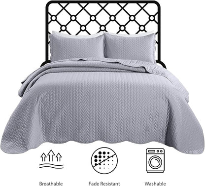 IR Imperial Rooms California King Quilt Bedding Set Size (118"x106") + 2 Pillow Shams (20" x 36"+ 2") - 3 Pcs All Season Reversible Microfiber Coverlet Embossed Quilt Bedspread (Silver)