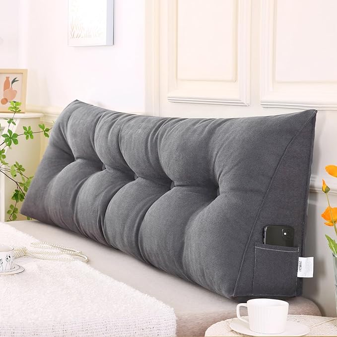 SAMTY Triangular Wedge Pillow headboard Full Size for Couch Large headboard Pillow with Removable Cover Back Rest Pillows for Sitting up in Bed