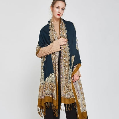 DANA XU 100% Merino Wool Extra Large Pashmina Blanket Travel Scarf Cashmere Wrap for Women Fall Winter Oversize Shawl Floral