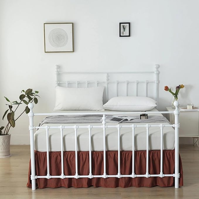 Bed Skirt Queen Size Ruffled Bed Skirt with Split Corners, 16 Inch Drop Dust Ruffle Bed Skirts with Platform, 16'' Queen, Rust