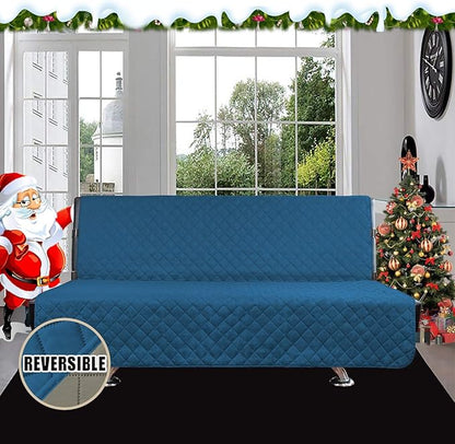 Easy-Going Futon Sofa Slipcover Reversible Sofa Cover Armless Futon Cover Furniture Protector Couch Cover Water Resistant Pets, Kids, Children, Dog, Cat (Futon, PeacockBlue/Beige)