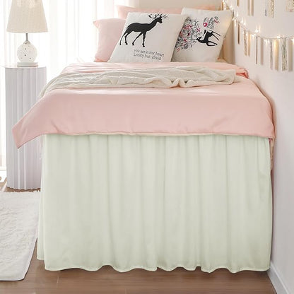 RIMELA Dorm Bed Skirt Twin XL 42 Inch Drop, Easy to Install Extra Long Wrap Around Elastic Dust Ruffle, Cream Bedskirt Silky Fabric Machine Washable (Twin XL 80“L x 39”W & Twin 75“L x 39”W)