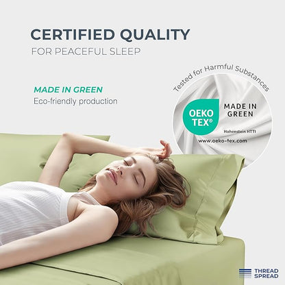 THREAD SPREAD 100% Egyptian Cotton King Size Sheets Set - Luxury 1500 Thread Count Egyptian Cotton Sheets King Size, 17" Deep Pocket, Soft, Cooling Sateen Weave Hotel Quality Bedding Set - Sage Green