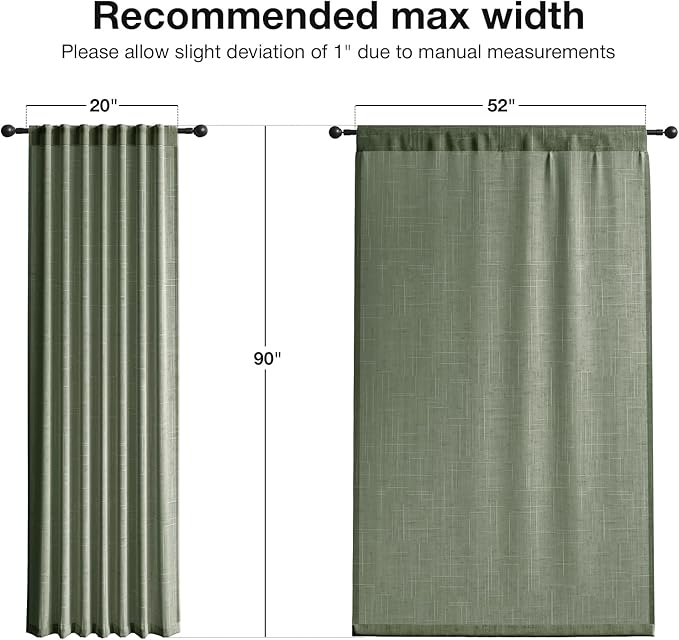 Anmao Natural Linen Curtains for Living Room 90 Inch Length 2 Panels Set, Light Filtering Semi Sheer Window Curtain Drapes for Bedroom with Curtain Rings and Clips, 52 Inch Wide Each Panel, Olive