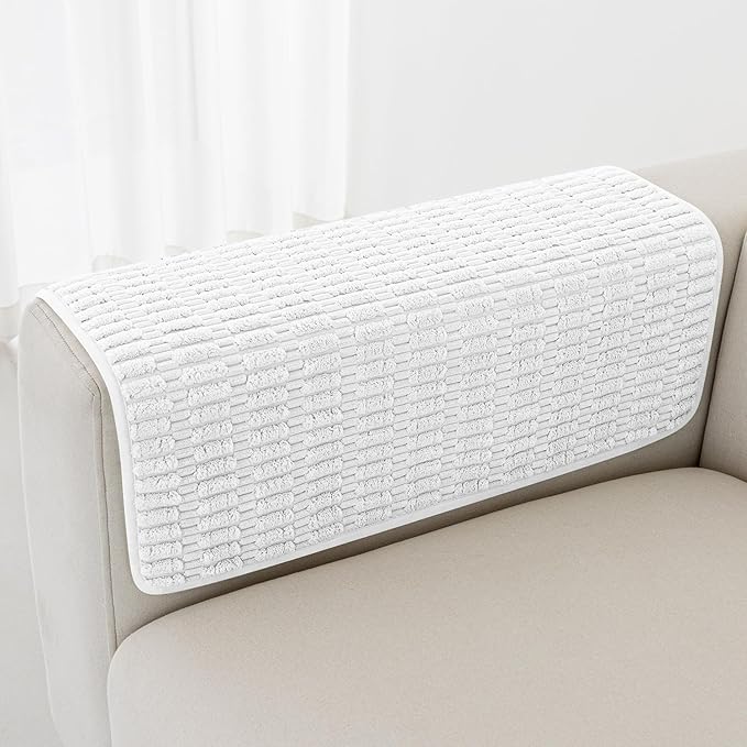 Foxdecor Couch Arm Covers Sofa Arm Covers, Arm Chair Covers Set of 2, Non-Slip Chair Arm Covers, Arm Rest Cover for Sofa, Armchair Slipcovers Couch Protector (White 18x28 inch)