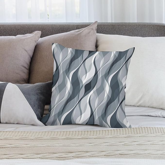 Blue Throw Pillow Covers Modern Abstract Blue and Grey Striped Decorations for Bedroom Living Room Farmhouse Sofa Pillows Bed Couch 22x22 Inch