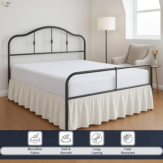 Cottington Lane Ruffled Bed Skirt Twin Size with Split Corner, Brushed Microfiber Hotel Quality Ivory Dust Ruffle, 21 Inch Drop Gathered Bedskirt, Soft and Stylish, Shrinkage and Fade Resistant