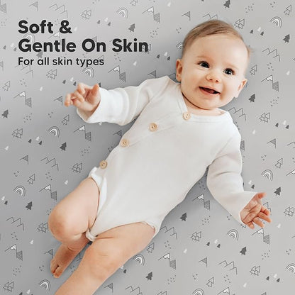 2-Pack Mini Crib Sheets Fitted - 38x26 Pack N Play Sheets for Pack and Play Mattress, Organic Cotton, Soft & Breathable Playard Bedding, Neutral Mini Toddler Bed Cover for Boys, Girls (Woodland)
