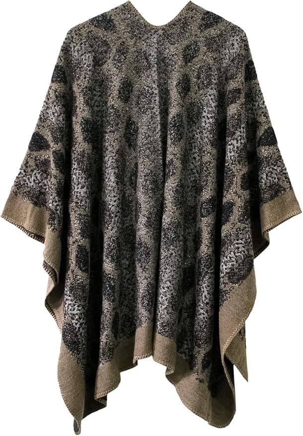 Women's Vintage Pattern Open Front Poncho Cape Shawl Winter Shawl Wraps