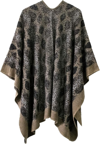 Women's Vintage Pattern Open Front Poncho Cape Shawl Winter Shawl Wraps