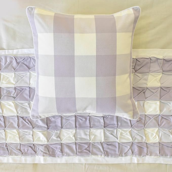 The HomeCentric King/Queen/Twin Lavender Decorative Bed Runner King 90"x18" Bed Runner Without Pillow Cover, Checkered, Buffalo Plaid, Check Bed Scarf on Cotton Fabric - Lavender Plaid Knots