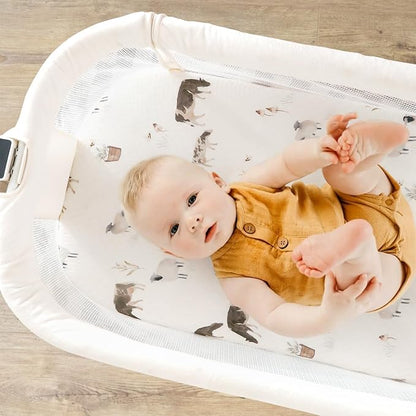 GRSSDER Stretchy Ultra Soft Bassinet Mattress Sheets 2 Pack, Universal Fitted for Baby Cradle Moses Basket Oval Rectangle Standard Pad Safe and Snug, Cute Animal Print Bassinet Sheet for Boys
