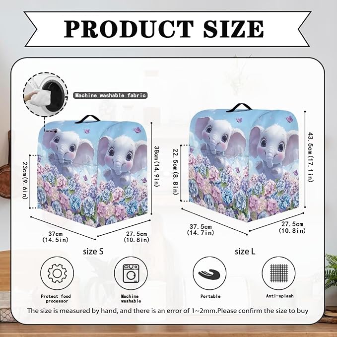 Cute Cartoon Elephant Mixer Cover Stand Dust Proof Covers with Handle and Front Pockets Kitchen Aid Mixer Cover for 4.5-5 Qt Mixer,Kitchen Coffee Maker Toaster Machine Dust Cover