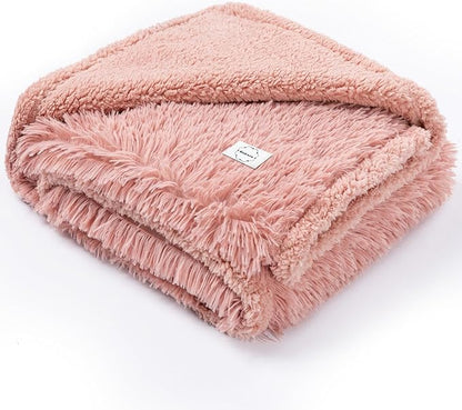 Waterproof Dog Blanket Pink Fluffy Long Faux Fur Pet Throw Blankets for Cats Cozy Warm Couch Mat for Puppy Love Bed Cover Washable(Pink,XL)