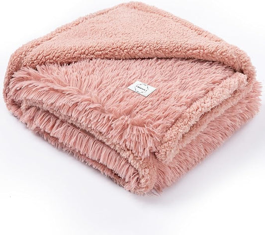 Pink Fluffy Long Faux Fur Pet Throw Blankets for Dogs Waterproof Pet Blanket for Puppy Cats Couch Protector Mat Love Bed Cover Washable(Pink,S)