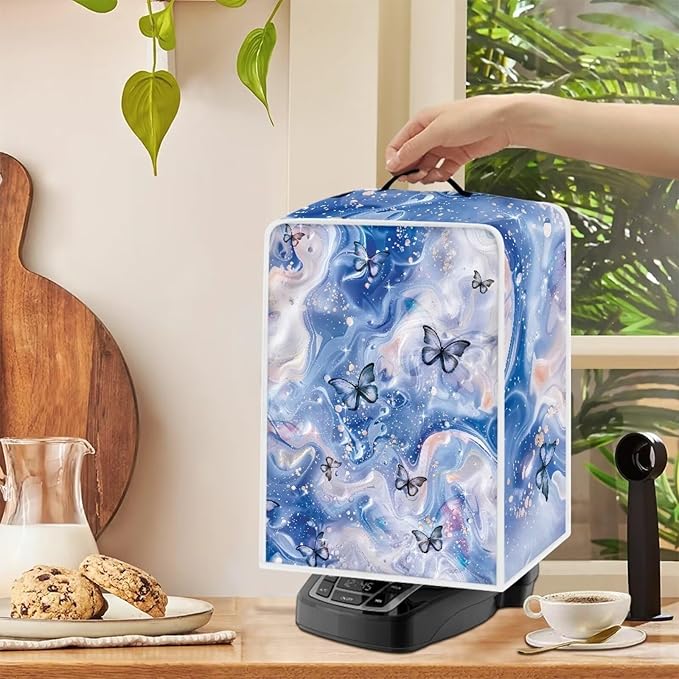 Marble Texture Butterfly Pattern Coffee Maker Covers With Top Handle Folding Coffee Machine Dust Covers For Blender Mixer Juice Machine Keep Office Home Kitchen Clean