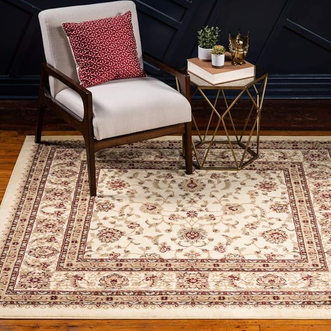 Unique Loom Voyage Collection Traditional Oriental Classic Intricate Design Area Rug (4' 0 x 4' 0 Square, Ivory/Gold)