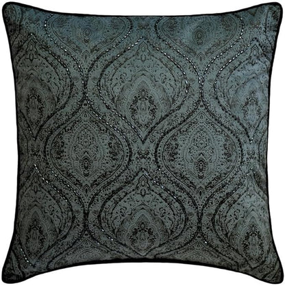 The HomeCentric King/Queen/Twin Gray Decorative Twin 53"x18" Bed Runner with Two Pillow Cover, Damask, Victorian & Bead Embroidery Bed Scarf on Suede Fabric - Beatrice
