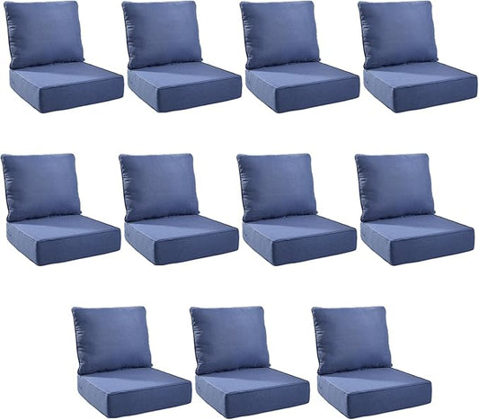 Outdoor Cushion Set for Furniture Patio Furniture, UV Resistant, Water Resistant - 6 Inch Thick Foam Garden Cushions – 22x24 Inch Patio Seat Covers for Chair/Sofa/Couch | Blue | 11-Pack |
