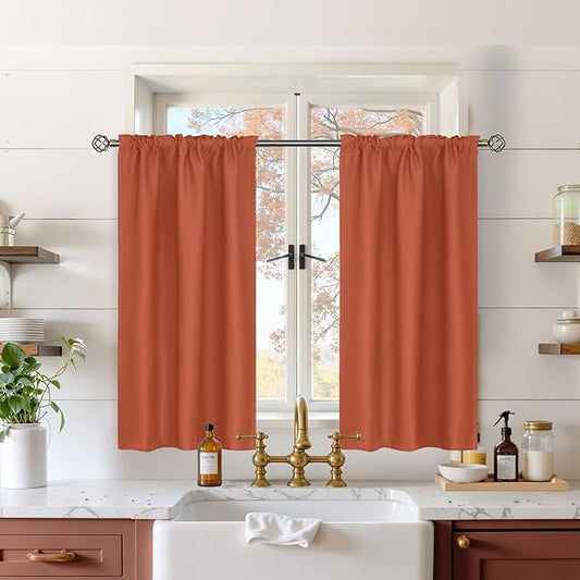 BGment Terracotta Fall Kitchen Curtains 36 Inch Length - Short Thermal Insulated Drapes with Rod Pocket Blackout Blinds for Cafe Bathroom Window Over Sink, 34 x 36 Inch, 2 Panels