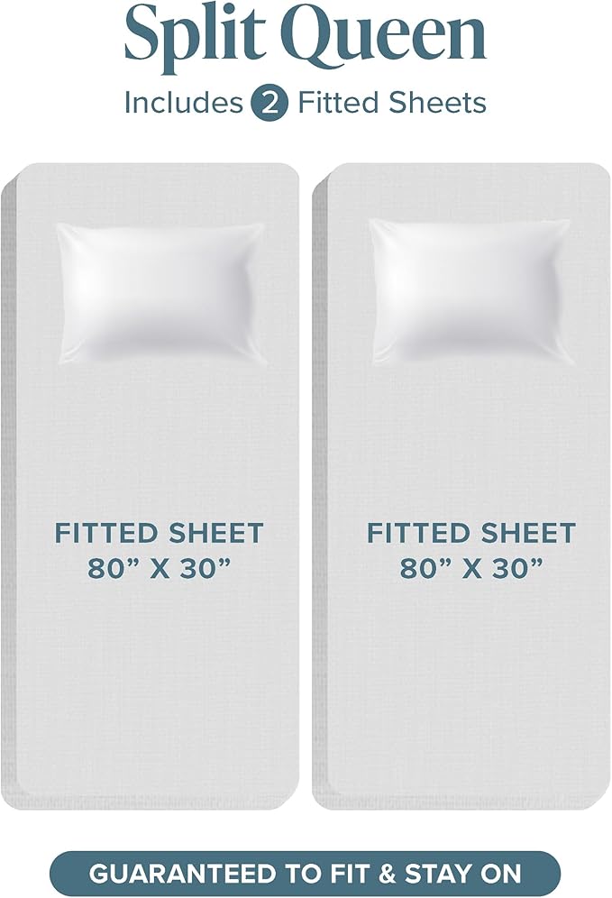 Bare Home Fitted Bottom Sheet Split King Size - Premium 1800 Microfiber - Ultra-Soft Hotel Luxury - Deep Pocket - Durable and Long Lasting - Split Fitted Sheet (Split King, Sage)
