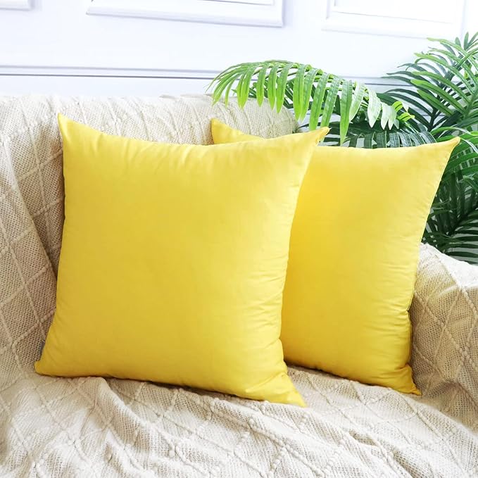 4-Pack 100% Cotton Comfortable Solid Decorative Throw Pillow Case,Thmyo Square Cushion Cover Pillowcase Sublimation Blank Pillow Covers DIY Throw Pillowcase for Sofa(16x16 inch/ 40x40cm,Lemon Yellow)
